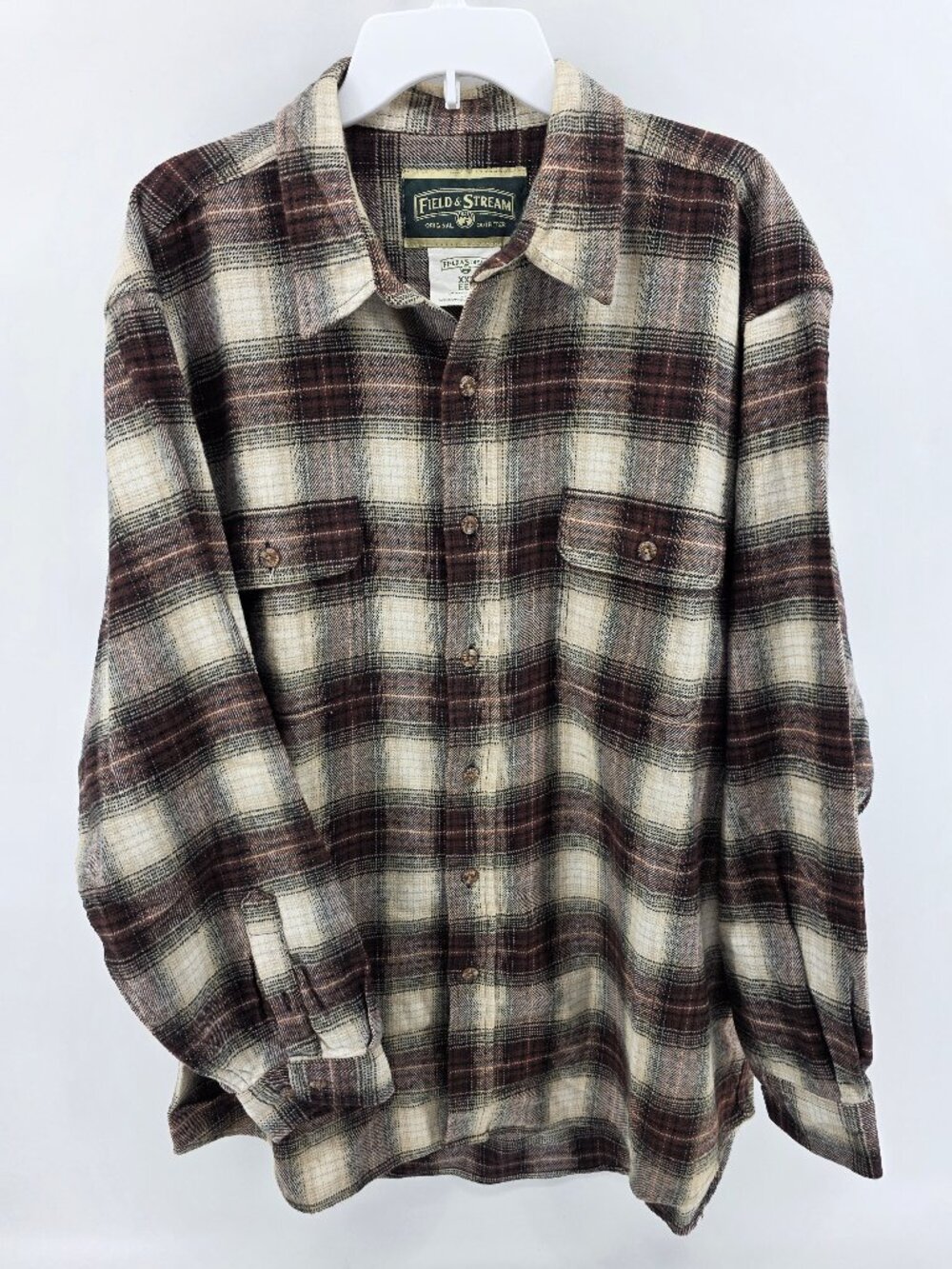 Field & Stream Brown Plaid Heavyweight Flannel Shirt – Men's 2XL – 100% Cotton